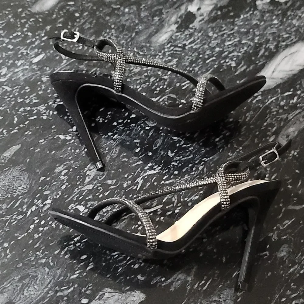 BRAND NEW BEBE STRAPPY HIGH HEEL STILETTOS RHINESTONES STRAP SANDAL